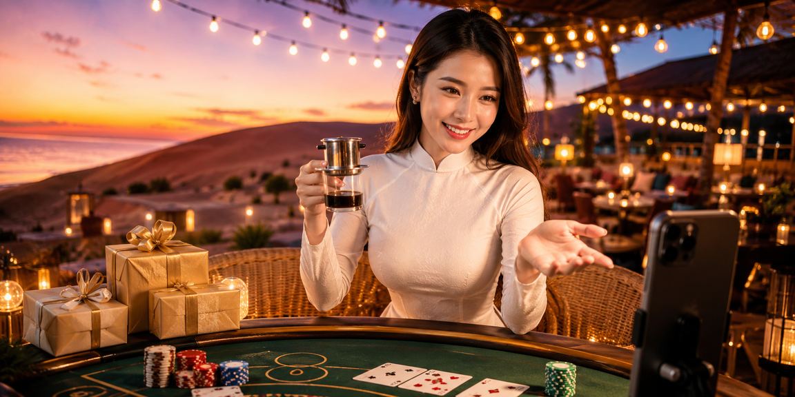 Người chơi baccarat tại Mũi Né trong trang phục áo dài nhận ưu đãi hoàn tiền trực tuyến